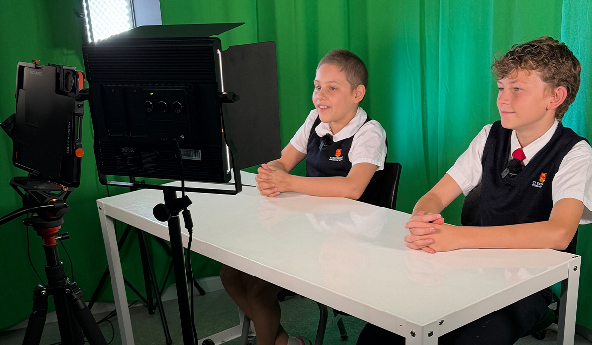 Students recording a school broadcast